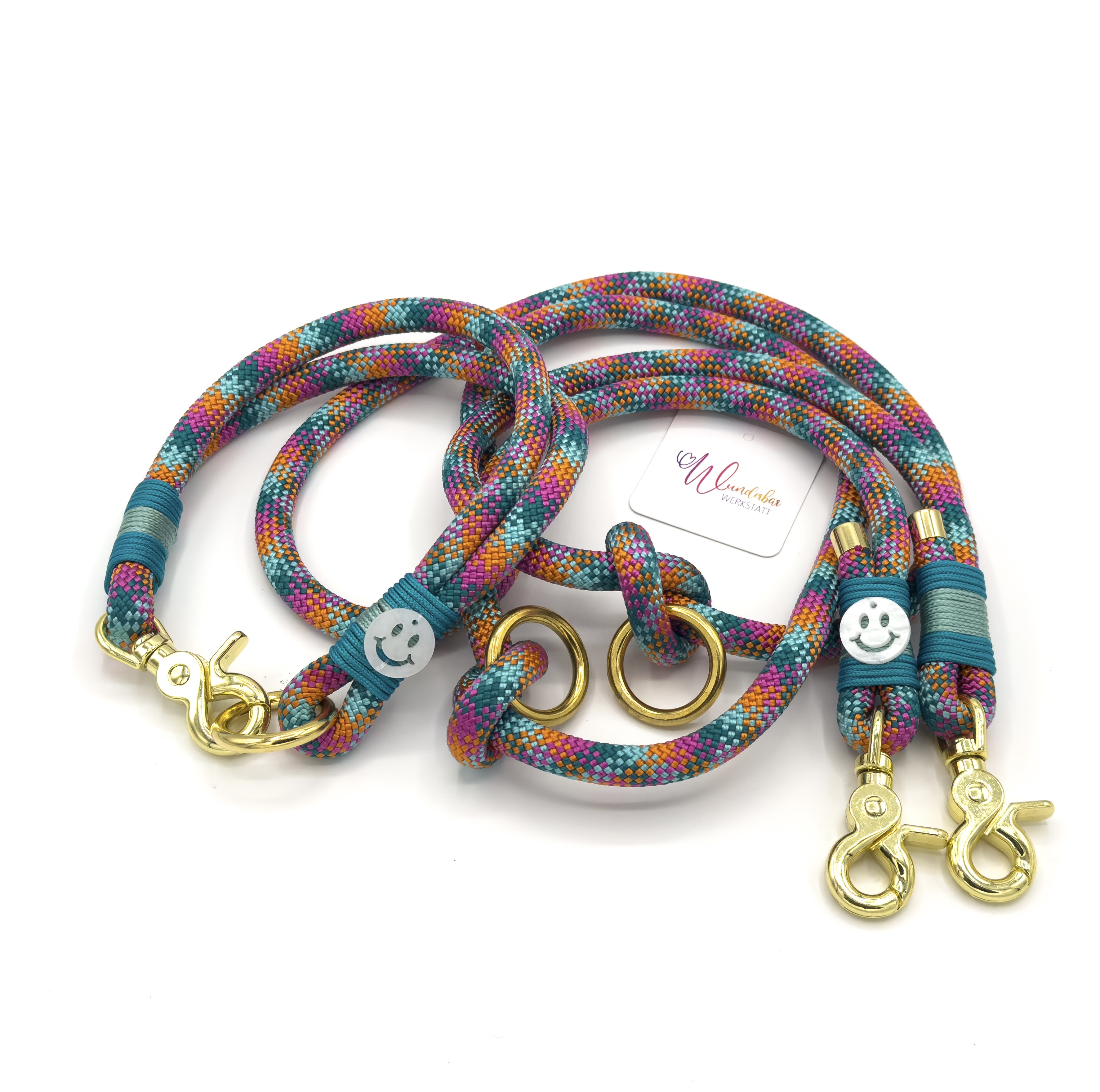 Hundeleine und Halsband 'Buntes Lächeln'